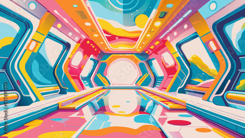 Vibrant Interstellar Spaceship Corridor Illustration