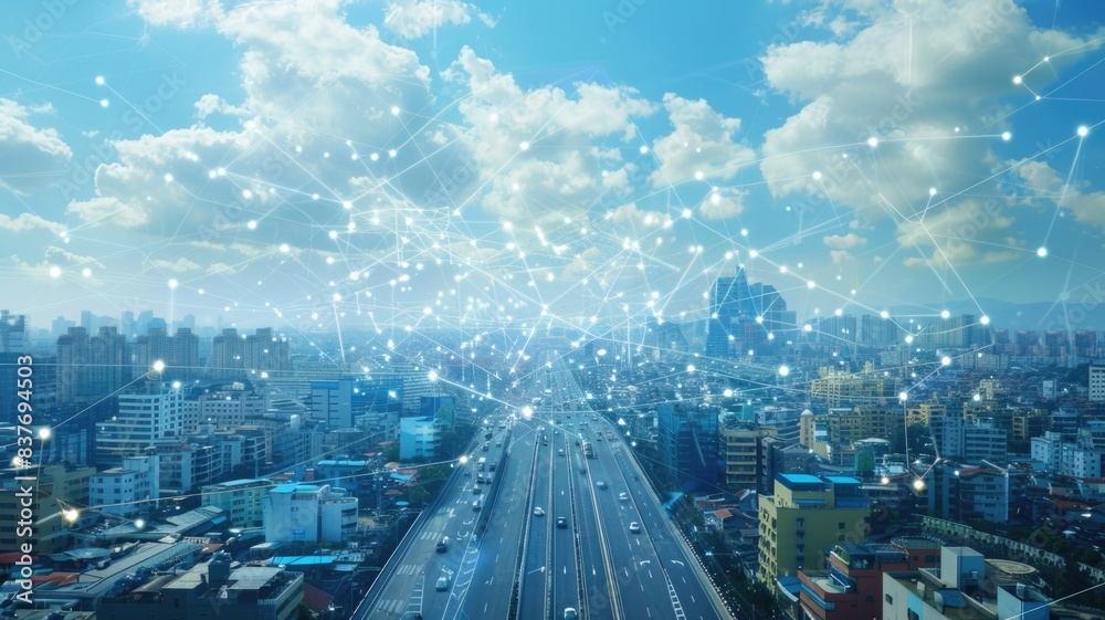 Depict a network of P-IoT sensors across a city designed to detect early signs of natural disasters, enabling timely evacuations and preparations Depict a network of P-IoT sensors across a city designed to detect early signs of natural disasters, enabling timely evacuations and preparations