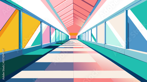 Vibrant Geometric Corridor with Modern Abstract Design