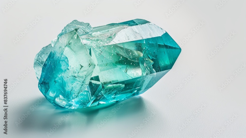 Paraiba Tourmaline stone, photographed in the studio on a white background, showing the surface details and beautiful color of the stone, Ai generated Images Paraiba Tourmaline stone, photographed in the studio on a white background, showing the surface details and beautiful color of the stone, Ai generated Images