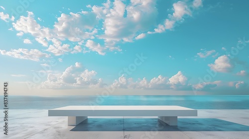 Sleek White Table Against Serene Outdoor Sky for Product Displays and Concepts