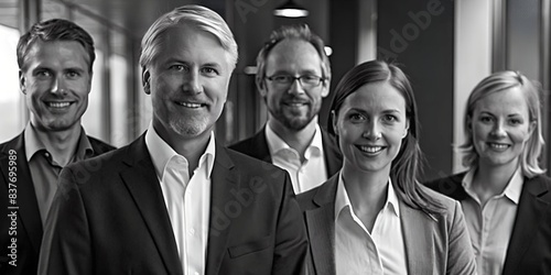 Middle Age Business Group Photo in Office Setting. Perfect for: Corporate website banners, team introduction pages, LinkedIn profiles, business presentations.