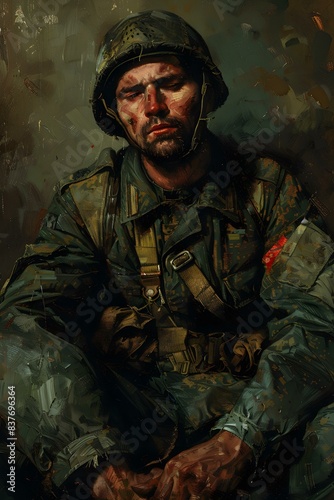 A Portrait of a Tired Soldier in a Painting
