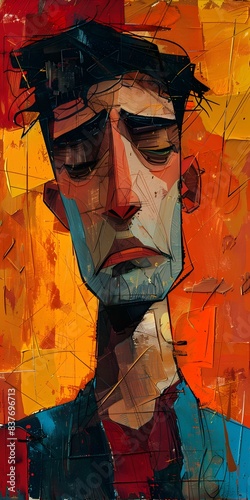 colorful portrait painting of a sad man photo