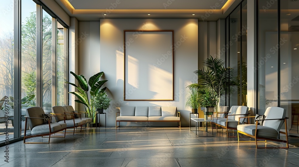Fototapeta premium Health Hub Mockup: Empty Poster in Modern Hospital Environment