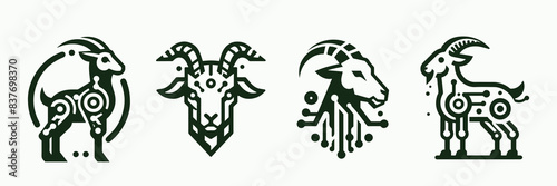 cool and elegant robot goat vector design, there are four different designs illustration goat design vector animal background art nature farm mammal isolated graphic cartoon sign symbol icon horn wild
