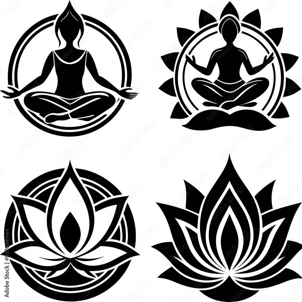 set-of-4logo-de-un-centro-de-yoga-con-flor-de-loto set-of-4logo-de-un-centro-de-yoga-con-flor-de-loto