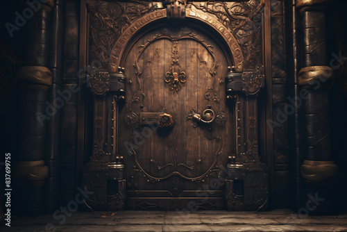 Antique Wooden Doors with Golden Accents