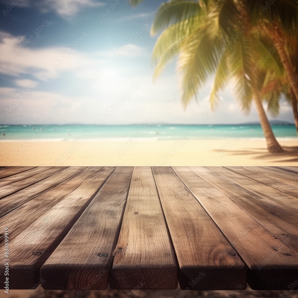 Tropical Beach View with Wooden Deck Tropical Beach View with Wooden Deck