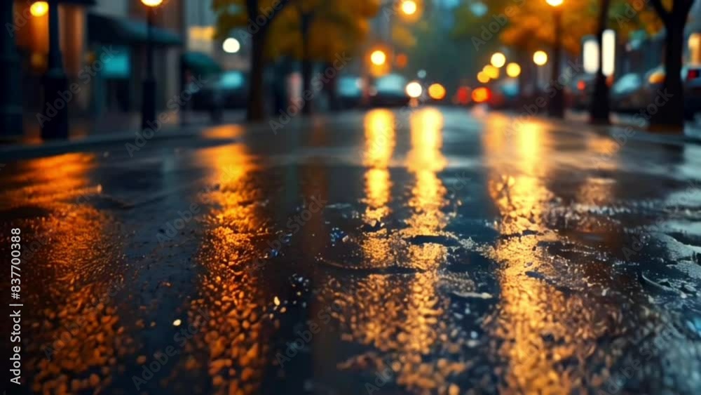 wet streets after being caught in the rain, smooth looping video animation wet streets after being caught in the rain, smooth looping video animation