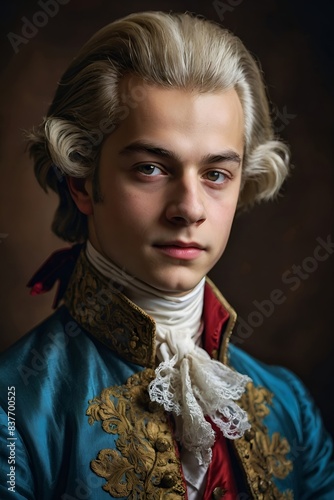 Portrait of the young Wolfgang Amadeus Mozart. Content made with generative AI not based on real persons photo