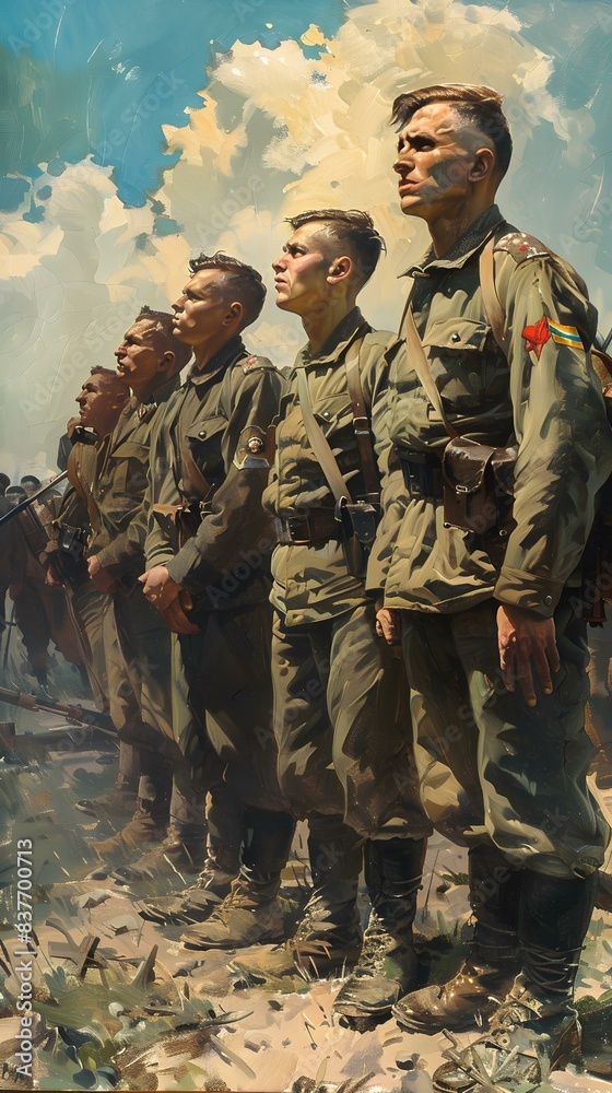 A group of soldiers standing in a field A group of soldiers standing in a field