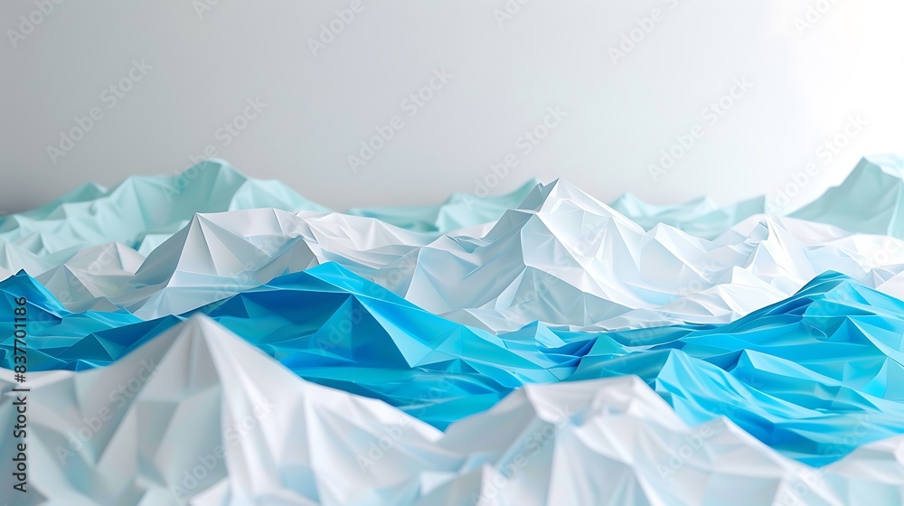Obraz premium A conceptual art piece featuring azure waves over a white origami paper