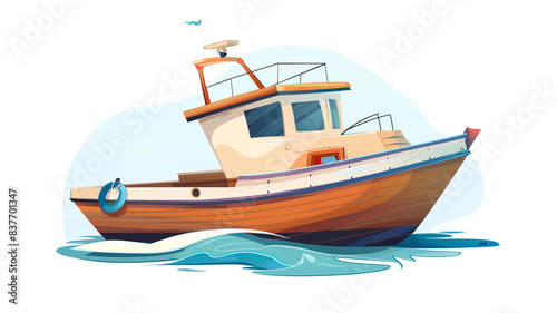 Fishing boat, vector illustration on transparent background, flat design, © Mad Craft