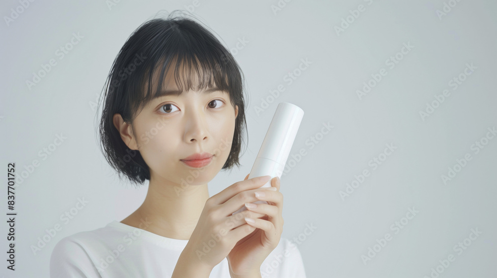 化粧水を持った可愛いアジア人女性