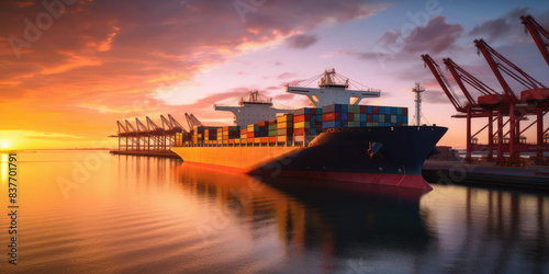 Majestic Cargo Ship at Sunset