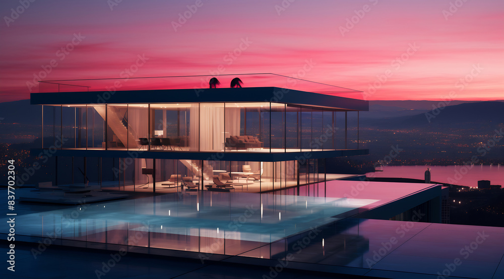 Fototapeta premium Twilight Grandeur over the City Lights