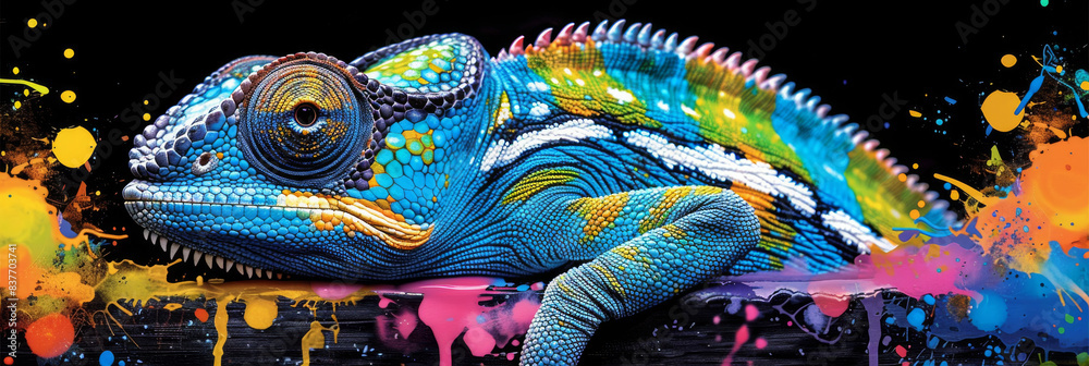 chameleon in neon colors in a pop art style chameleon in neon colors in a pop art style