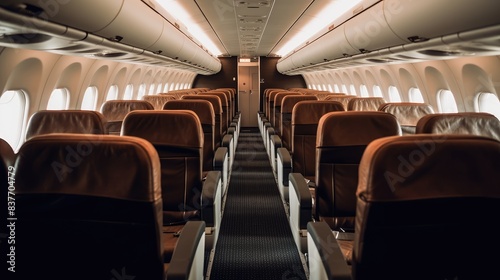 Empty Airplane Cabin with Comfortable Seating