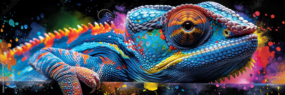 chameleon in neon colors in a pop art style chameleon in neon colors in a pop art style