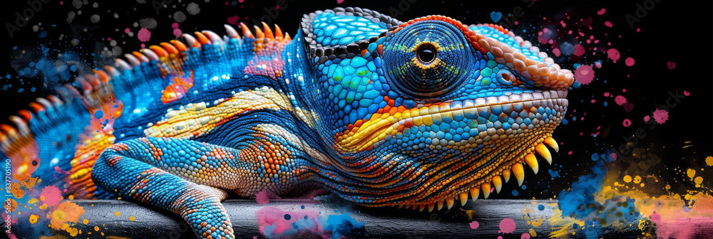 chameleon in neon colors in a pop art style chameleon in neon colors in a pop art style