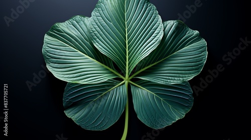 A single green petal leaf delicately isolated on a solid indigo surface  the bold contrast enhancing its organic form and delicate structure