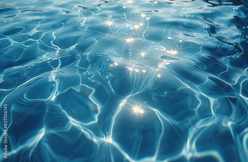 Sunlight sparkling on the surface of clear blue water, creating a serene and refreshing scene. Sunlight sparkling on the surface of clear blue water, creating a serene and refreshing scene.