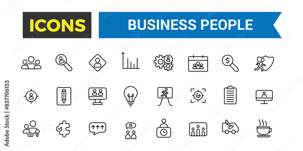 Business people, human resources, office management icon set. Outline icons pack. Editable vector icon and illustration. Business people, human resources, office management icon set. Outline icons pack. Editable vector icon and illustration.