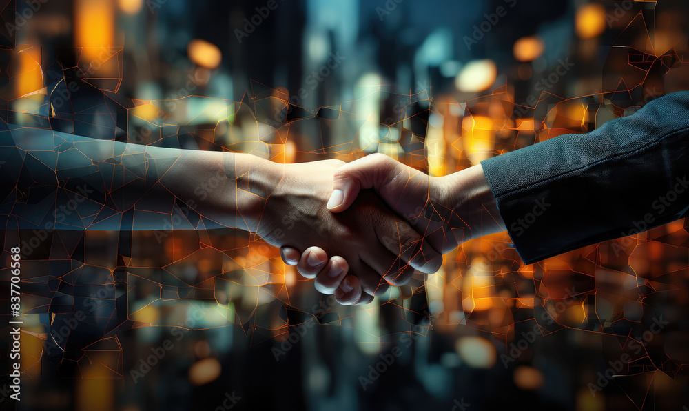 Business Handshake with Futuristic Digital Network Business Handshake with Futuristic Digital Network