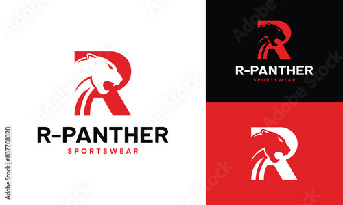 Letter Monogram Initial R Panther Logo Design Template. Suitable for General Sports Fitness Finance Construction Company Business Corporate Shop Apparel in Simple Modern Style Logo Design.