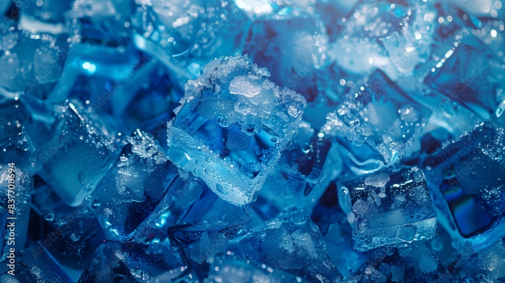 Ultrarealistic Closeup of Ice Cubes with Blue Hues: Artistic Arrangement Showcasing Intricate Textures and Shapes, Perfect for a Refreshing Video Cover or Creative Background Ultrarealistic Closeup of Ice Cubes with Blue Hues: Artistic Arrangement Showcasing Intricate Textures and Shapes, Perfect for a Refreshing Video Cover or Creative Background
