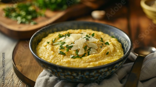 Creamy polenta with parsley and parmesan cheese