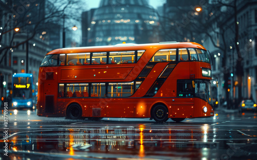 Red double-decker bus on the streets of London United Kingdom.