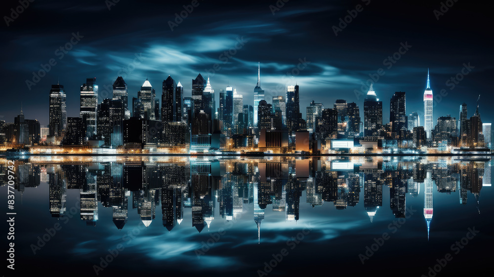 Fototapeta premium Tranquil Nighttime City Skyline Reflections