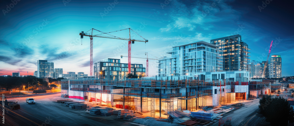 Fototapeta premium Urban Development: Modern City Expansion at Dusk