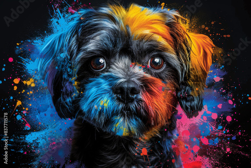 Shih Tzu dog in neon colors in a pop art style © VertigoAI