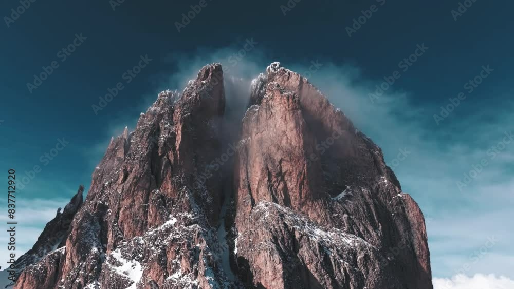 Drone Aerial Flight Over Majestic Mountain Peaks Dolomites, Italy
