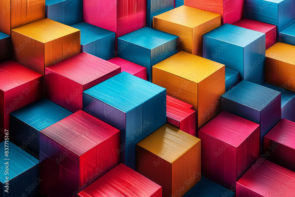 A 3D pixel art piece featuring a mosaic of interlocking geometric shapes in bold, contrasting colors, A 3D pixel art piece featuring a mosaic of interlocking geometric shapes in bold, contrasting colors,