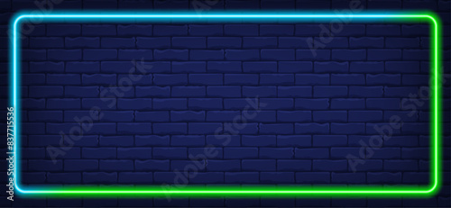 Blue green solid horizontal neon frame on brick background for iPhone smartphone
