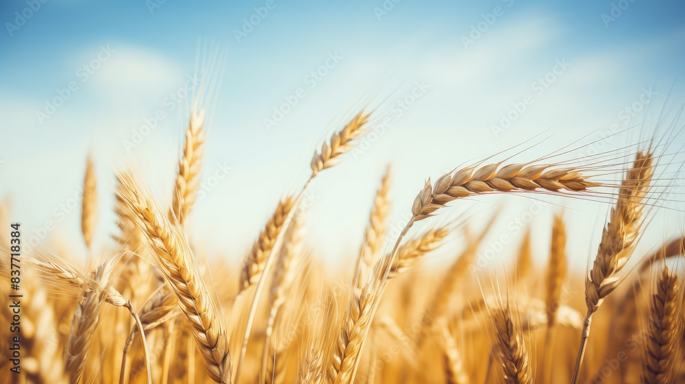 Fototapeta premium Golden Wheat Field Under Clear Blue Sky