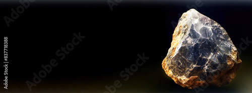 Cancrinite fossil mineral stone. Geological crystalline fossil. Dark background close-up. photo