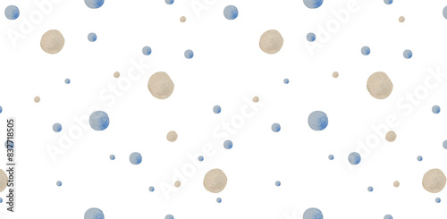 Watercolor illustration. Watercolor Circles in Blue and Beige Pastel Colors. Seamless Pattern. Kids Geometric Spot Design. For Textiles, Wrapping Paper, Postcards. photo