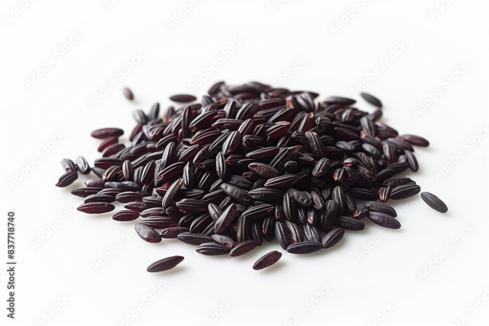 Showcase of Deep Purple Black Rice Against White Background Showcase of Deep Purple Black Rice Against White Background
