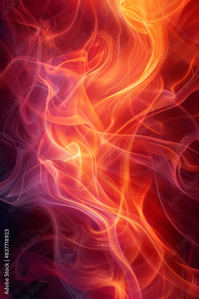 Abstract gradient curves in fiery red and orange tones, resembling the movement of flames,