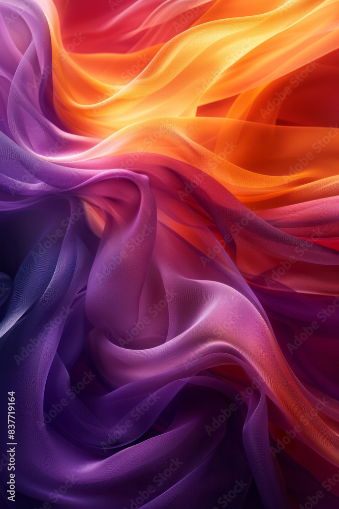 Obraz premium Flowing gradient curves in sunset hues, transitioning from deep purples to warm oranges and pinks,
