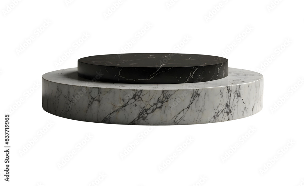 Black and white empty marble podium isolated on transparent background, showcase stand for product advertisement Black and white empty marble podium isolated on transparent background, showcase stand for product advertisement