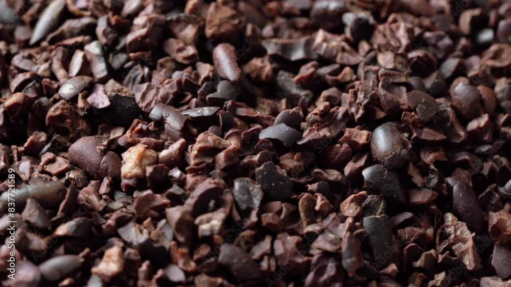 close up cacao cocoa nib background food texture footage video rotate close up cacao cocoa nib background food texture footage video rotate