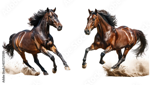 Set of Powerful Brown Horse Stallion Running with Flowing Mane, Isolated on Transparent Background © Zhayyyn Imagine