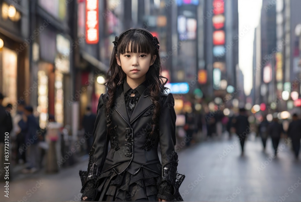 asian girl in gothic clothes in the street asian girl in gothic clothes in the street