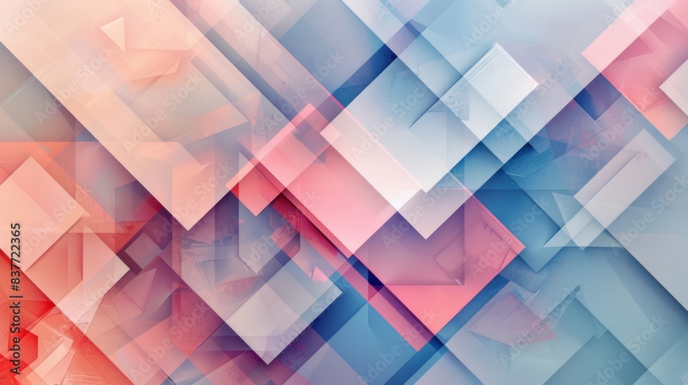 Obraz premium Abstract geometric patterns in pastel shades form a soothing yet intriguing background. Squares, triangles, and polygons